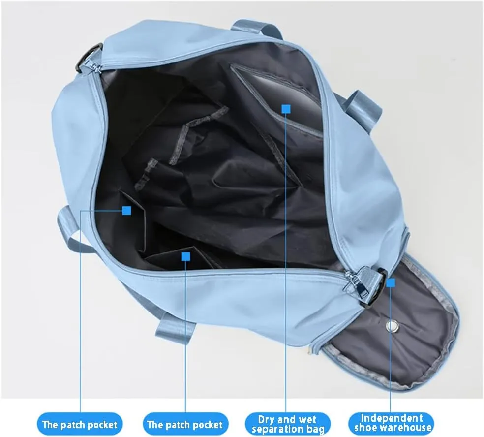 Sports Gym Bag Duffel Bag with Shoes Compartment & Wet Pocket,Waterproof Carry On Bag Hospital Holdalls with Shoulder Strap,Compartment Fitness Workout Bag LBlu 47*22*25cm