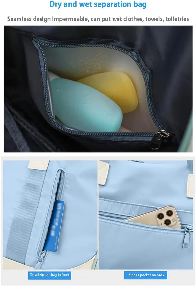 Sports Gym Bag Duffel Bag with Shoes Compartment & Wet Pocket,Waterproof Carry On Bag Hospital Holdalls with Shoulder Strap,Compartment Fitness Workout Bag LBlu 47*22*25cm