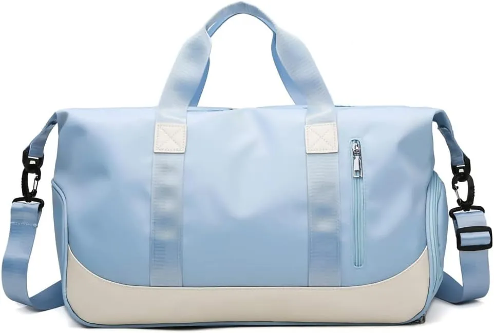 Sports Gym Bag Duffel Bag with Shoes Compartment & Wet Pocket,Waterproof Carry On Bag Hospital Holdalls with Shoulder Strap,Compartment Fitness Workout Bag LBlu 47*22*25cm