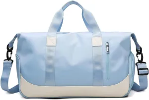 Sports Gym Bag Duffel Bag with Shoes Compartment & Wet Pocket,Waterproof Carry On Bag Hospital Holdalls with Shoulder Strap,Compartment Fitness Workout Bag LBlu 47*22*25cm