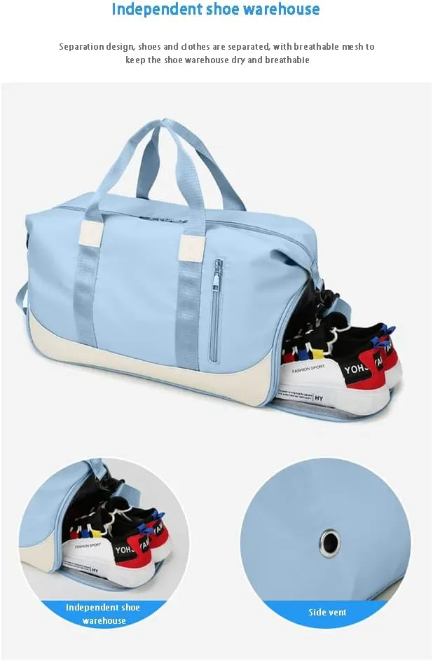 Sports Gym Bag Duffel Bag with Shoes Compartment & Wet Pocket,Waterproof Carry On Bag Hospital Holdalls with Shoulder Strap,Compartment Fitness Workout Bag LBlu 47*22*25cm