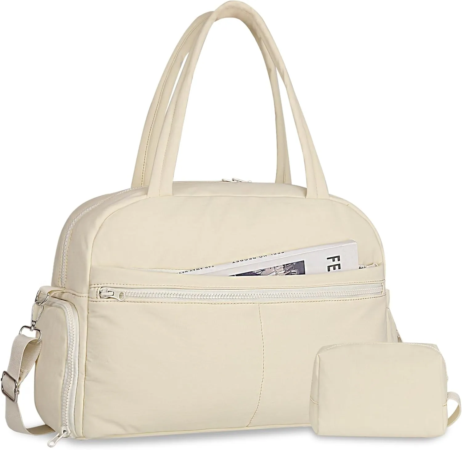 Sports Gym Bag for Women, Travel Duffle Bag with Shoe Compartment & Wet Pocket, Fitness Yoga Bag Weekender Overnight Bag Small, Z-Beige, Gym/Sports/Travel/Yoga