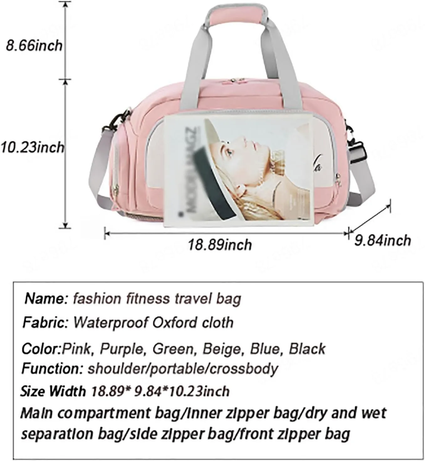 Sports Gym Bag for Women,31L Waterproof Travel Duffel Bag with Shoes Compartment and Wet Pocket, Tote Bag Backpack Carry On Bag Weekend Overnight Bag,E