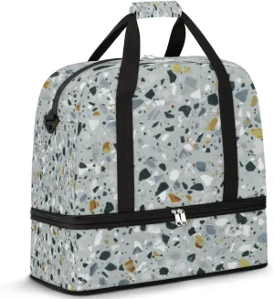Sports Gym Bag Terrazzo Texture Foldable Travel Duffel Bag with Shoes Compartment Large Carry On Bag Weekend Yoga Workout Bag for Men Women 20.07 * 7.87 * 18.11 Inch