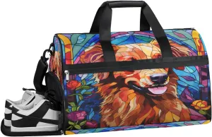 Sports Gym Bag Women Men with Wet Pocket & Shoes Compartment, Dog Bright Stained Glass Window Travel Duffel Bag, Workout Dance Bag Tote Bags, Carry On Weekender