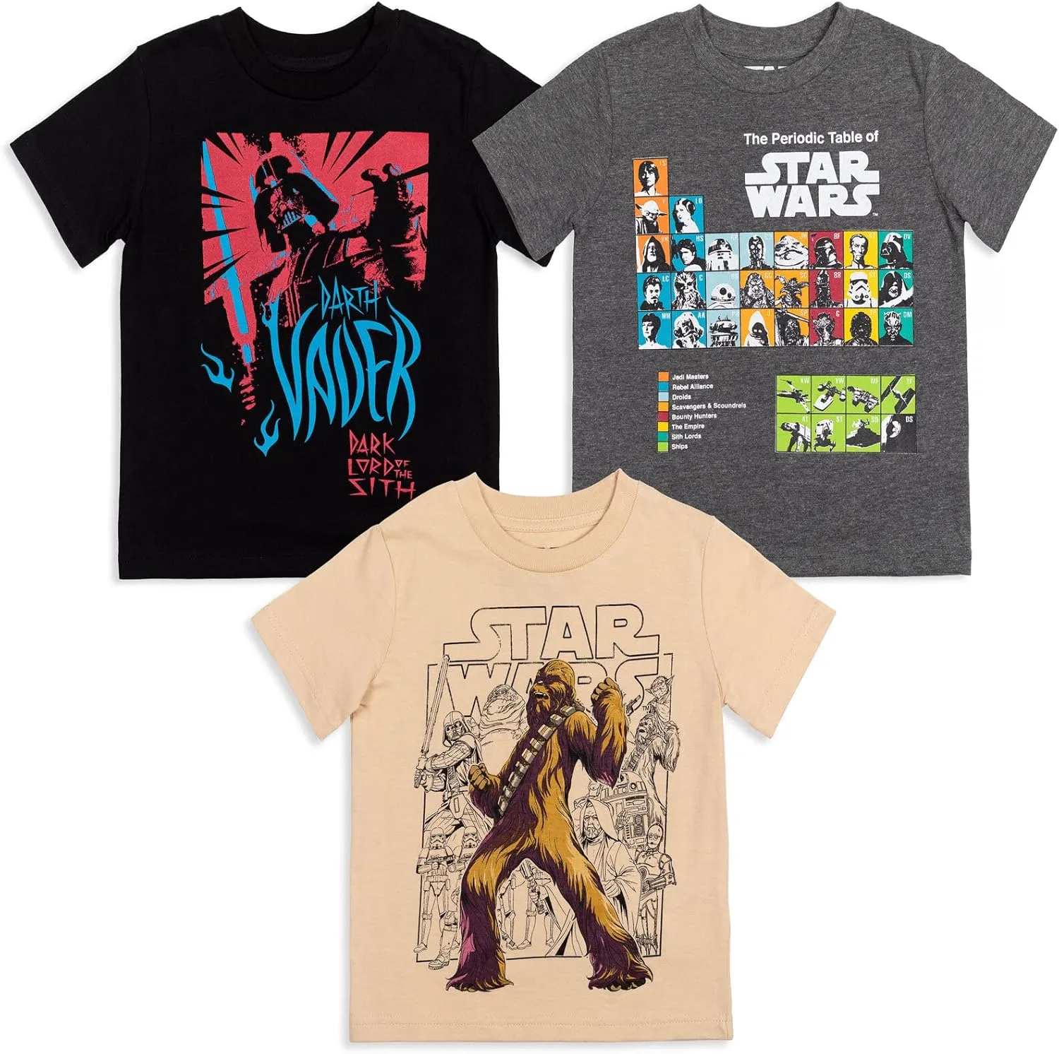 STAR WARS The Mandalorian Darth Vader Chewbacca Stormtrooper 3 Pack T-Shirts Infant to Big Kid