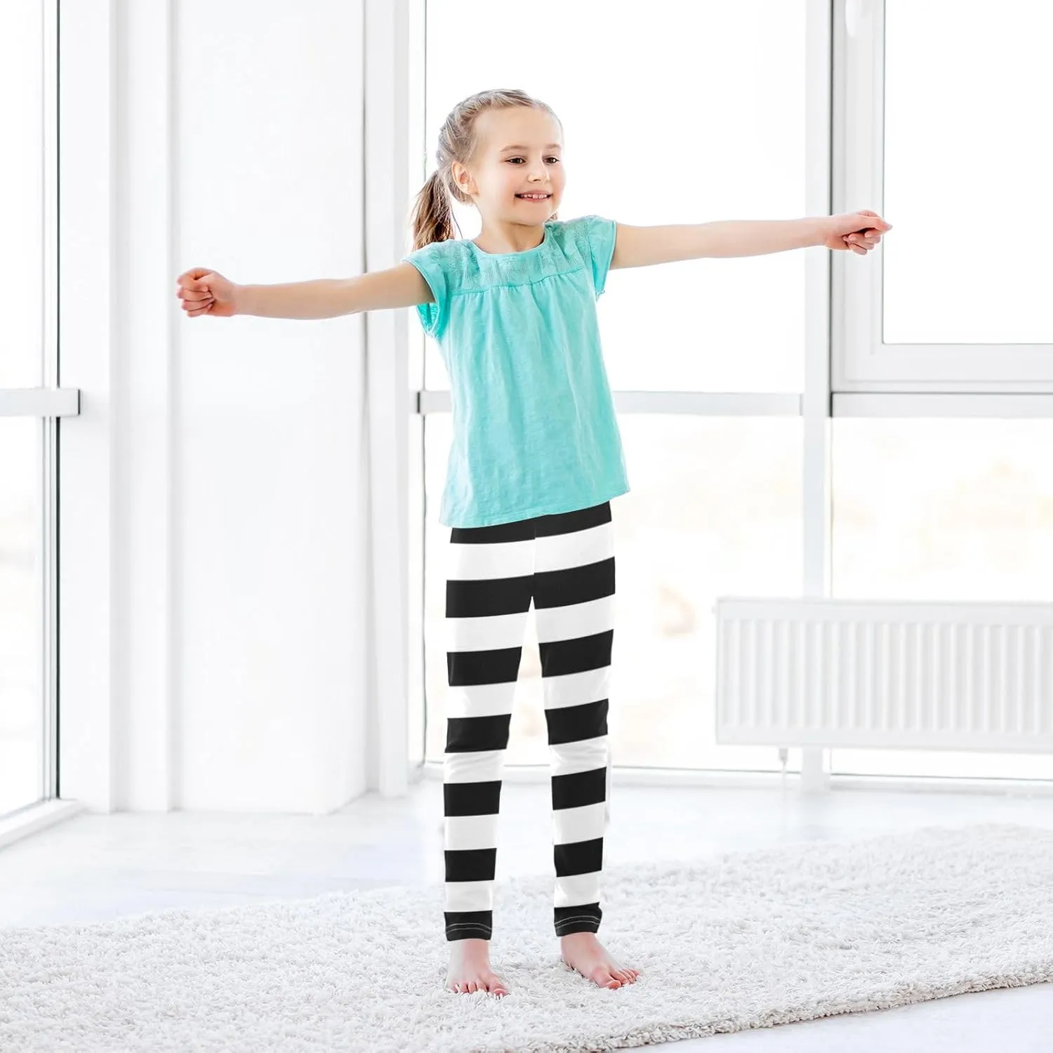 Striped Leggings for Girls Yoga Dance Pants Stretch High Waisted Ankle Length Tights Kids Leggings