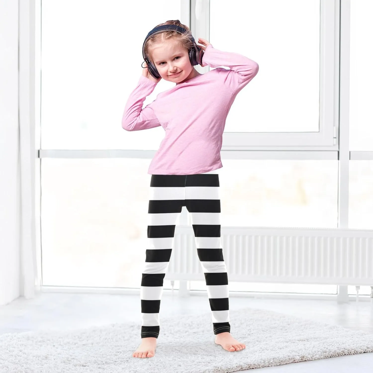 Striped Leggings for Girls Yoga Dance Pants Stretch High Waisted Ankle Length Tights Kids Leggings