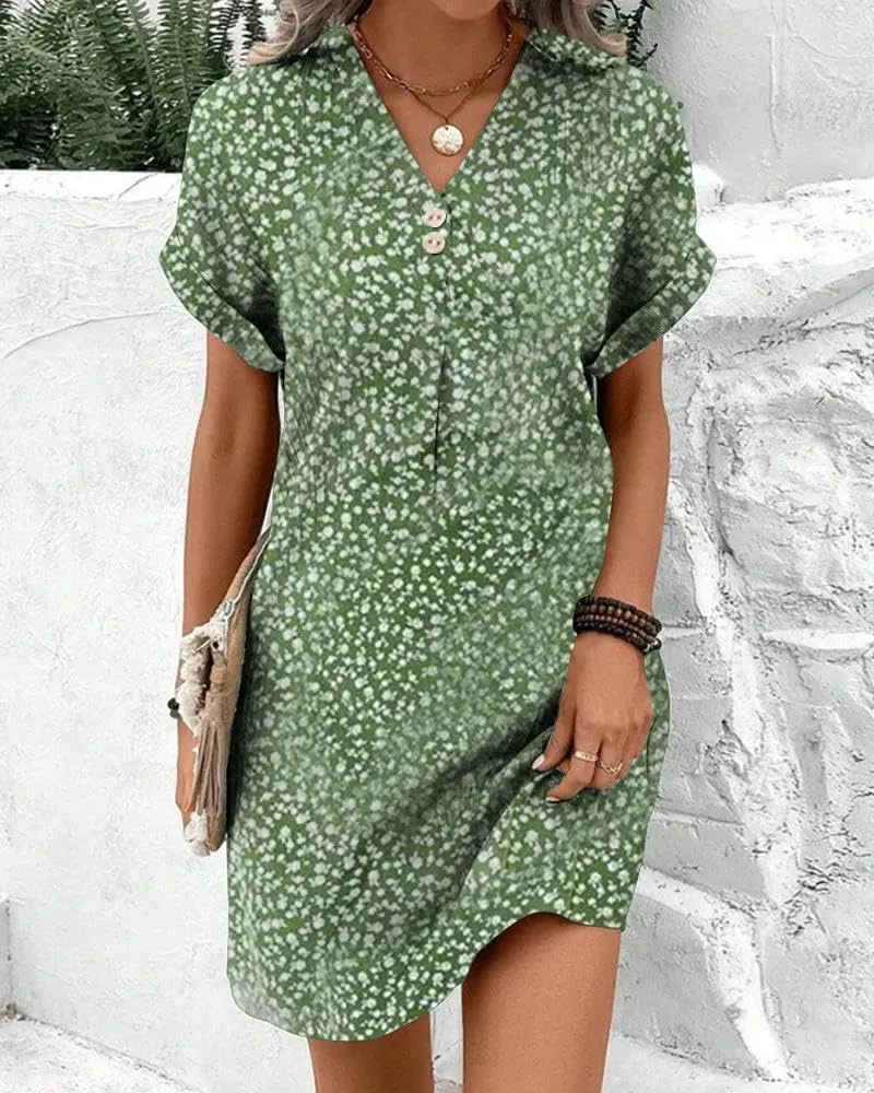 Summer Dresses for Women Floral Short Sleeve Mini Dress V Neck Shift Casual Vacation Dress
