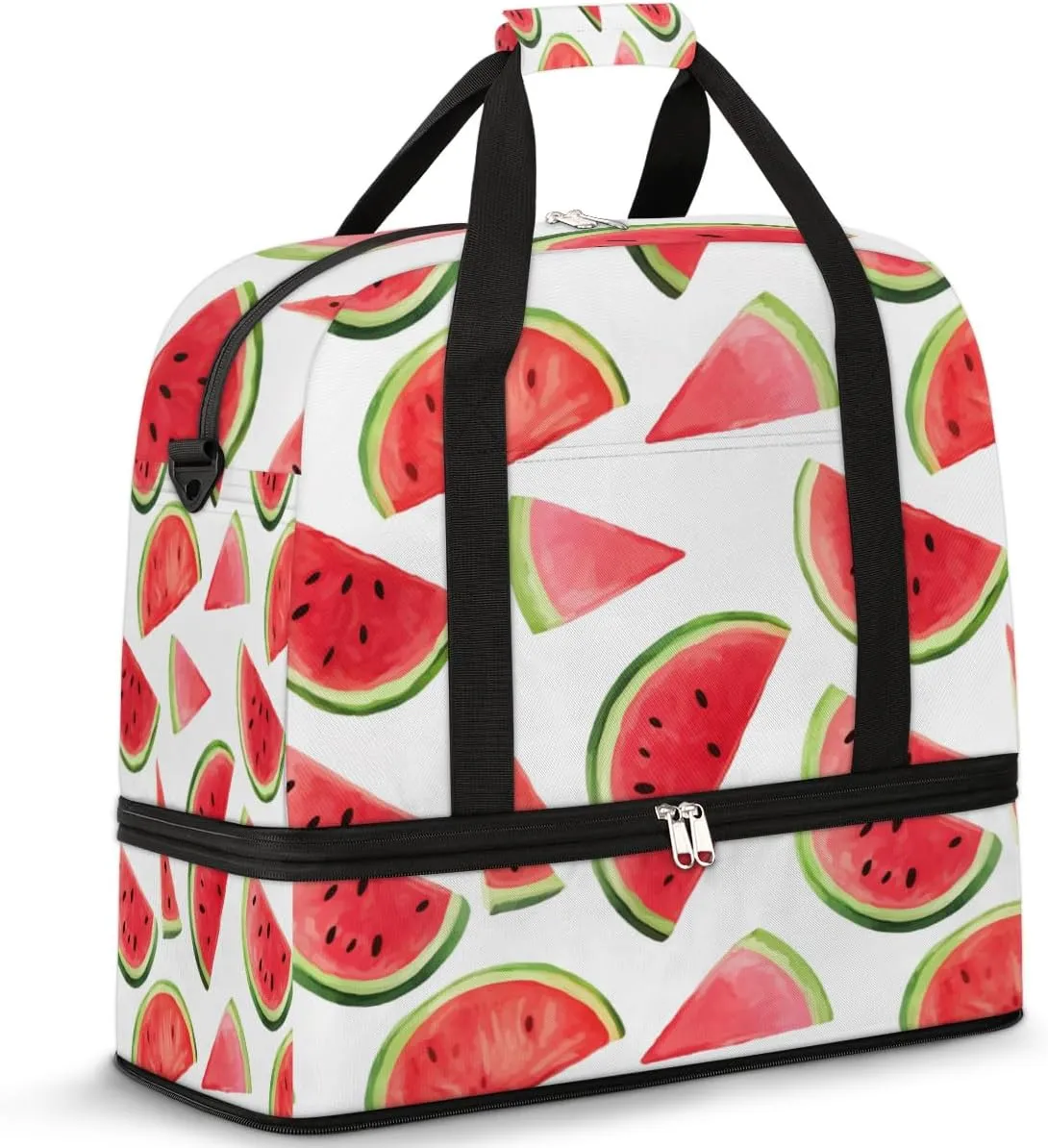 Summer Watermelon Travel Duffel Bag for Women Men, Fruit Pattern Sports Gym Bag with Shoes Compartment Foldable Overnight Bag Weekender Tote Workout Carry On Luggage Bag