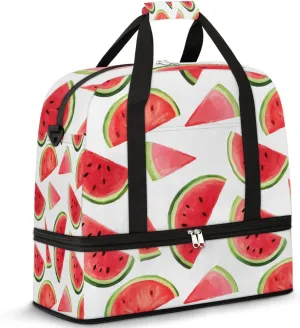 Summer Watermelon Travel Duffel Bag for Women Men, Fruit Pattern Sports Gym Bag with Shoes Compartment Foldable Overnight Bag Weekender Tote Workout Carry On Luggage Bag