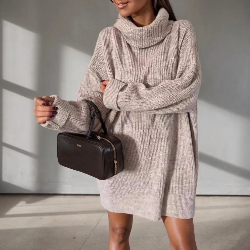 TIAFORD Women's Long Sleeve Solid Sweater Cable Knit Turtleneck Pullover Oversized Sweater High Neck Knitwear