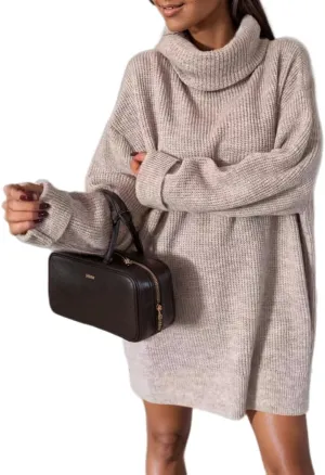 TIAFORD Women's Long Sleeve Solid Sweater Cable Knit Turtleneck Pullover Oversized Sweater High Neck Knitwear
