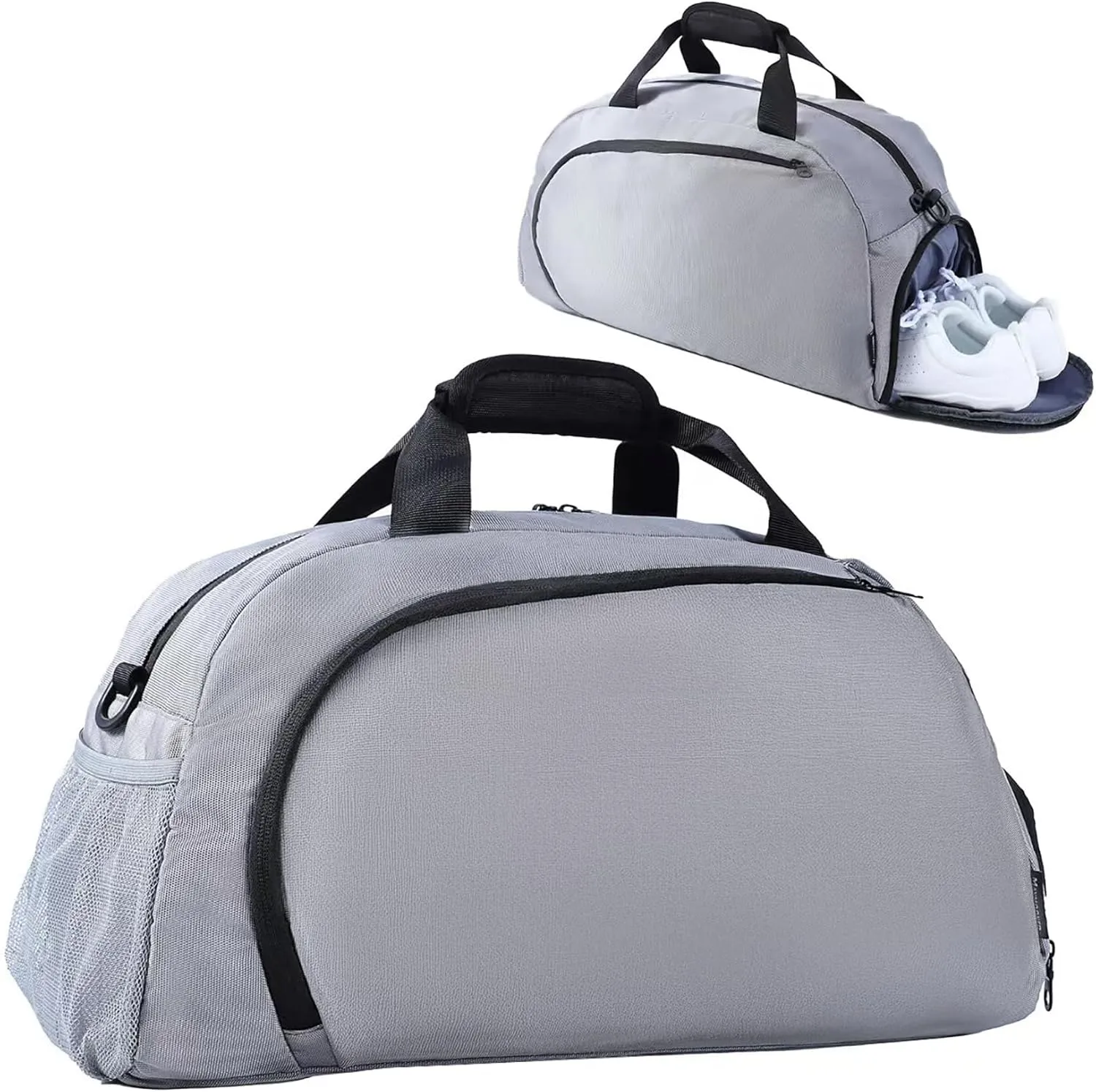 Travel Duffel Bag for Men Women Sports Tote Gym Bag Shoulder Weekender Overnight Bag with Wet Pocket & Shoe Compartment, Silver Grey