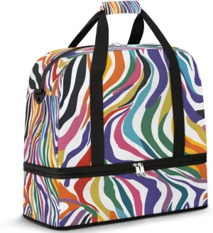 Travel Duffel Bags Colorful Zebra Foldable Weekender Bags for Women with Shoes Compartment Waterproof & Tear Resistant Carry on Overnight Luggage Duffel Bag Shoulder Sports Tote Bag