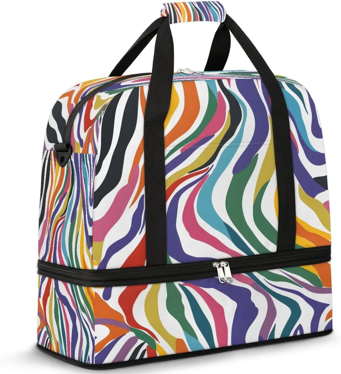 Travel Duffel Bags Colorful Zebra Foldable Weekender Bags for Women with Shoes Compartment Waterproof & Tear Resistant Carry on Overnight Luggage Duffel Bag Shoulder Sports Tote Bag