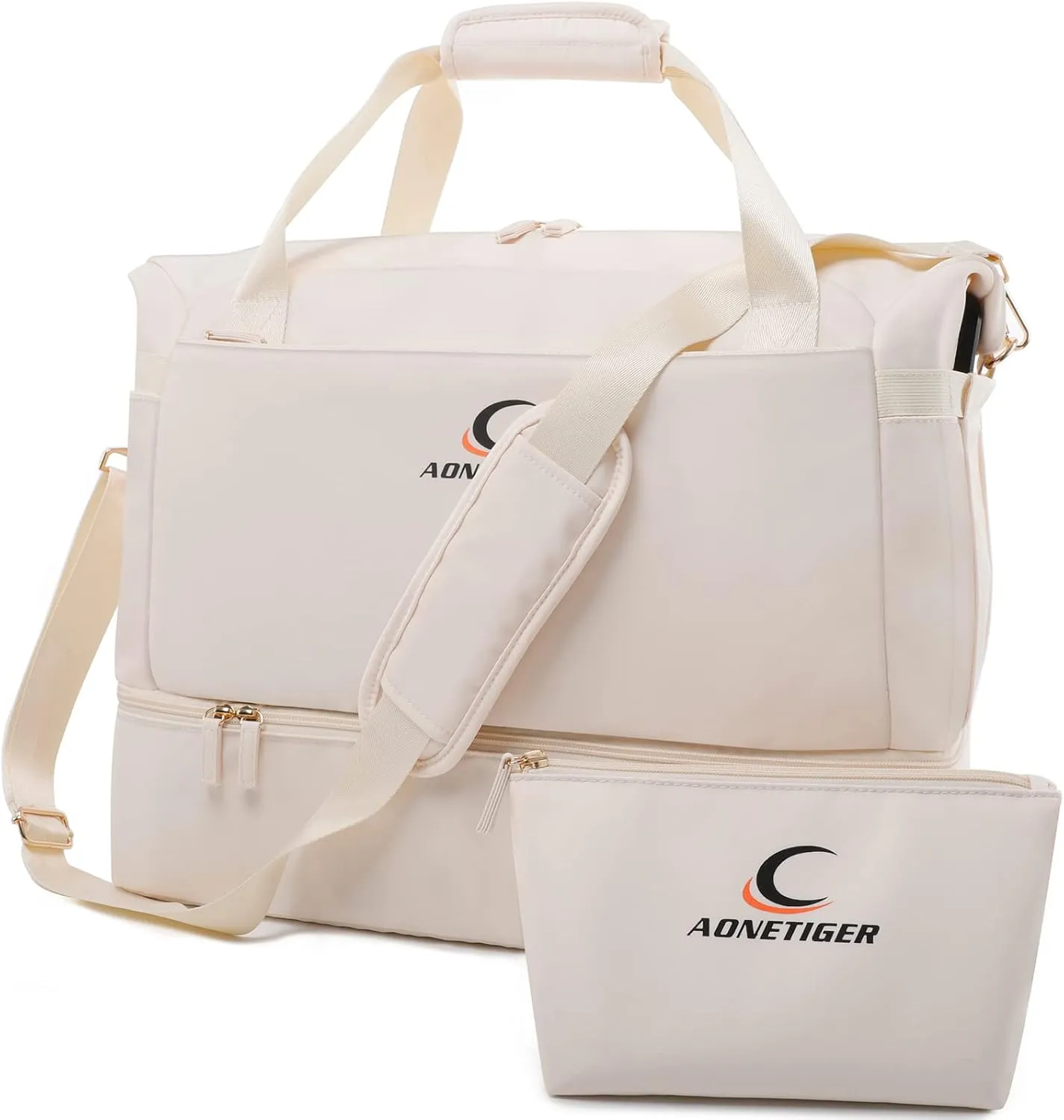 Travel Duffel Bags for Women, Weekender Overnight Bag with Shoe Compartment and USB Charging Port for Women, Beige