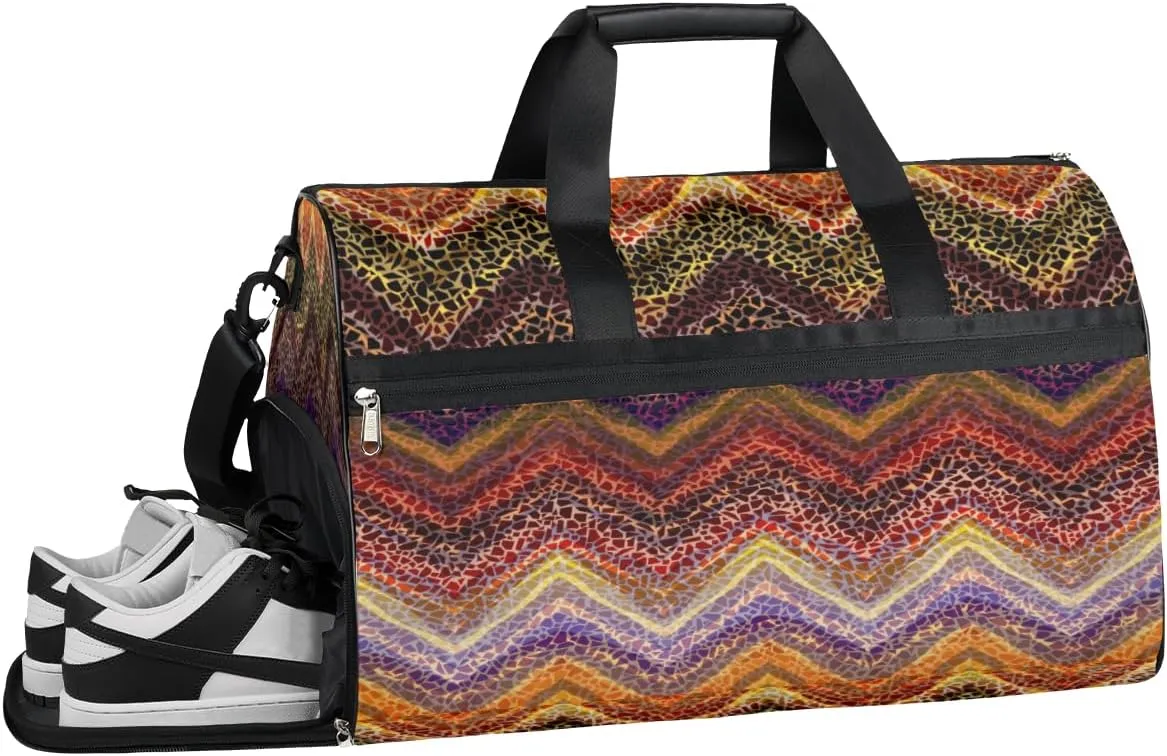 Tribe Boho Wave Copper Sports Gym Bag for Women and Men Travel Duffel Bag Overnight Shoulder Bag Waterproof Workout Bag Portable Sports Tote with Shoes Compartment