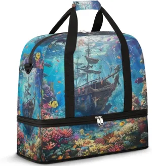 Tropical Ocean Fish Travel Duffel Bag for Women Men, Boat Nautical Sports Gym Bag with Shoes Compartment Foldable Overnight Bag Weekender Tote Workout Carry On Luggage Bag