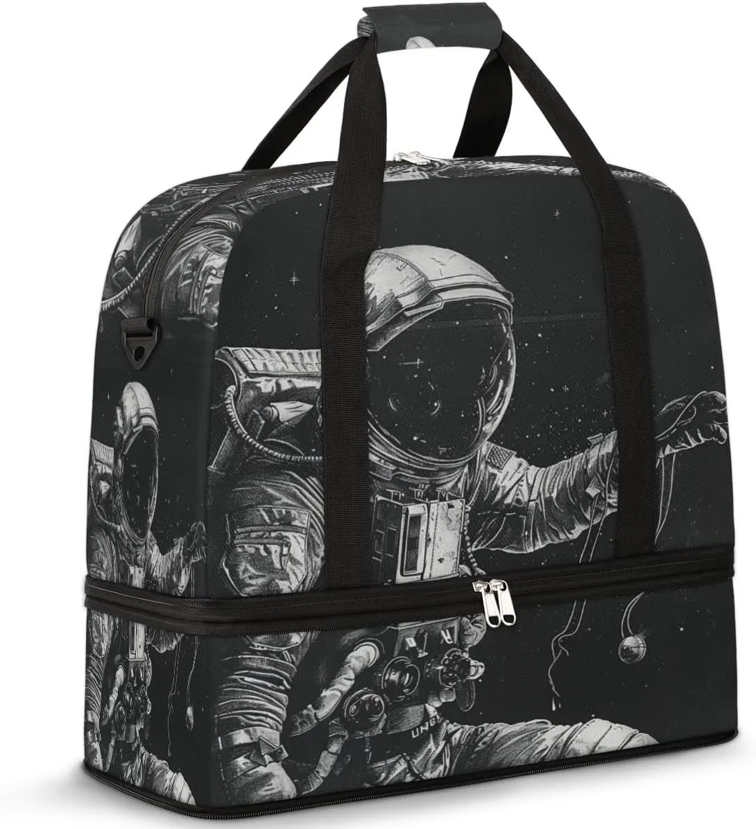 Universe Astronaut Travel Duffel Bag for Women Men, Space Astronaut Sports Gym Bag with Shoes Compartment Foldable Overnight Bag Weekender Tote Workout Carry On Luggage Bag
