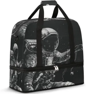 Universe Astronaut Travel Duffel Bag for Women Men, Space Astronaut Sports Gym Bag with Shoes Compartment Foldable Overnight Bag Weekender Tote Workout Carry On Luggage Bag