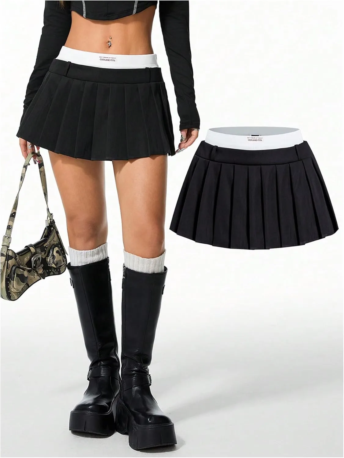 Verdusa Women's Double Waist Pleated Mini Skirt Low Rise Letter Print Tennis Athletic Skirts