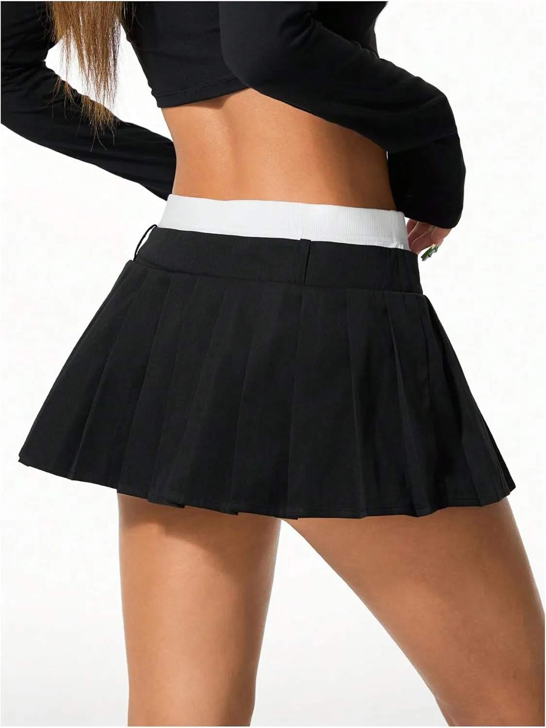 Verdusa Women's Double Waist Pleated Mini Skirt Low Rise Letter Print Tennis Athletic Skirts