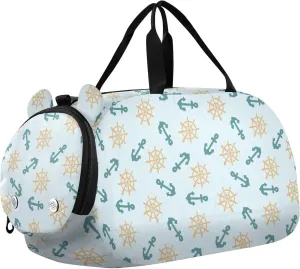 VIGTRO Anchors and Ship Wheels Kids Overnight Travel Duffel Bag Sport Gym Bag for Boys Girls with Shoe Compartment, Carry On Weekender Luggage Bag for Dance Swim Yoga