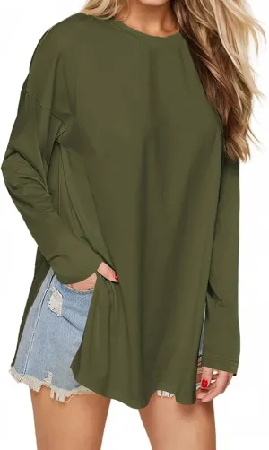 VNIRA Oversized T Shirts for Women Long Sleeve Loose Fit Casual Fall Tunic Top Basic Tee