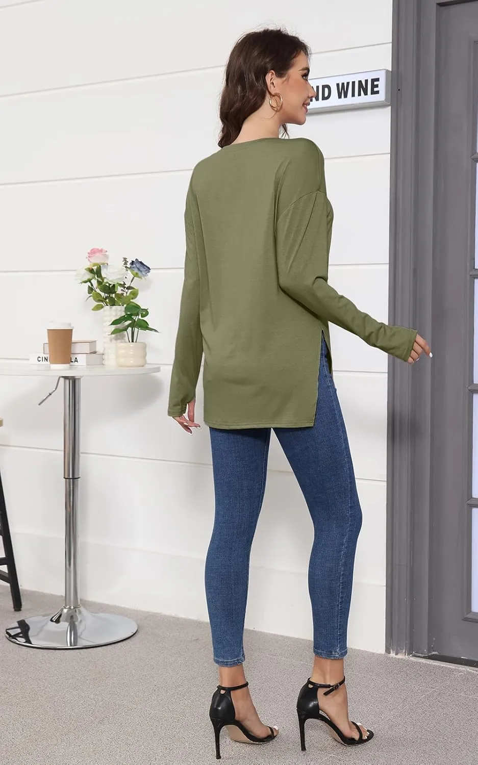 VNIRA Oversized T Shirts for Women Long Sleeve Loose Fit Casual Fall Tunic Top Basic Tee