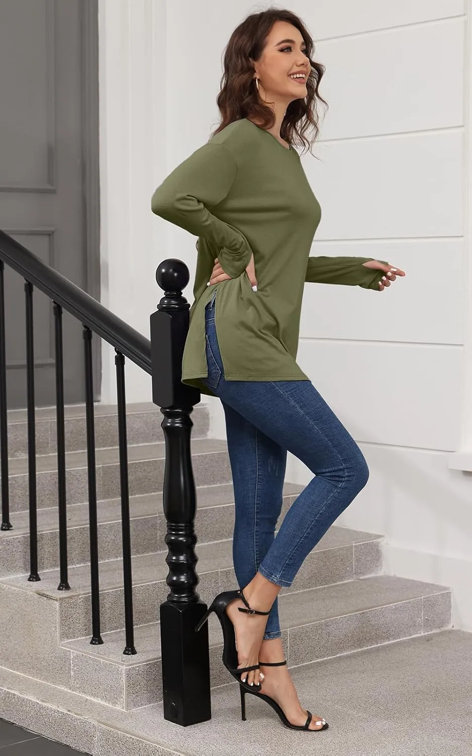 VNIRA Oversized T Shirts for Women Long Sleeve Loose Fit Casual Fall Tunic Top Basic Tee