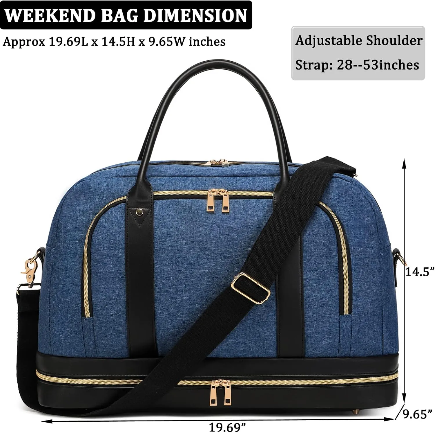 Weekend Overnight Bag for Women Ladies Travel bag Leather Mens Duffle Tote Bag Carry On Luggage, 01 Oxford Blue, Carry on Travel Bag