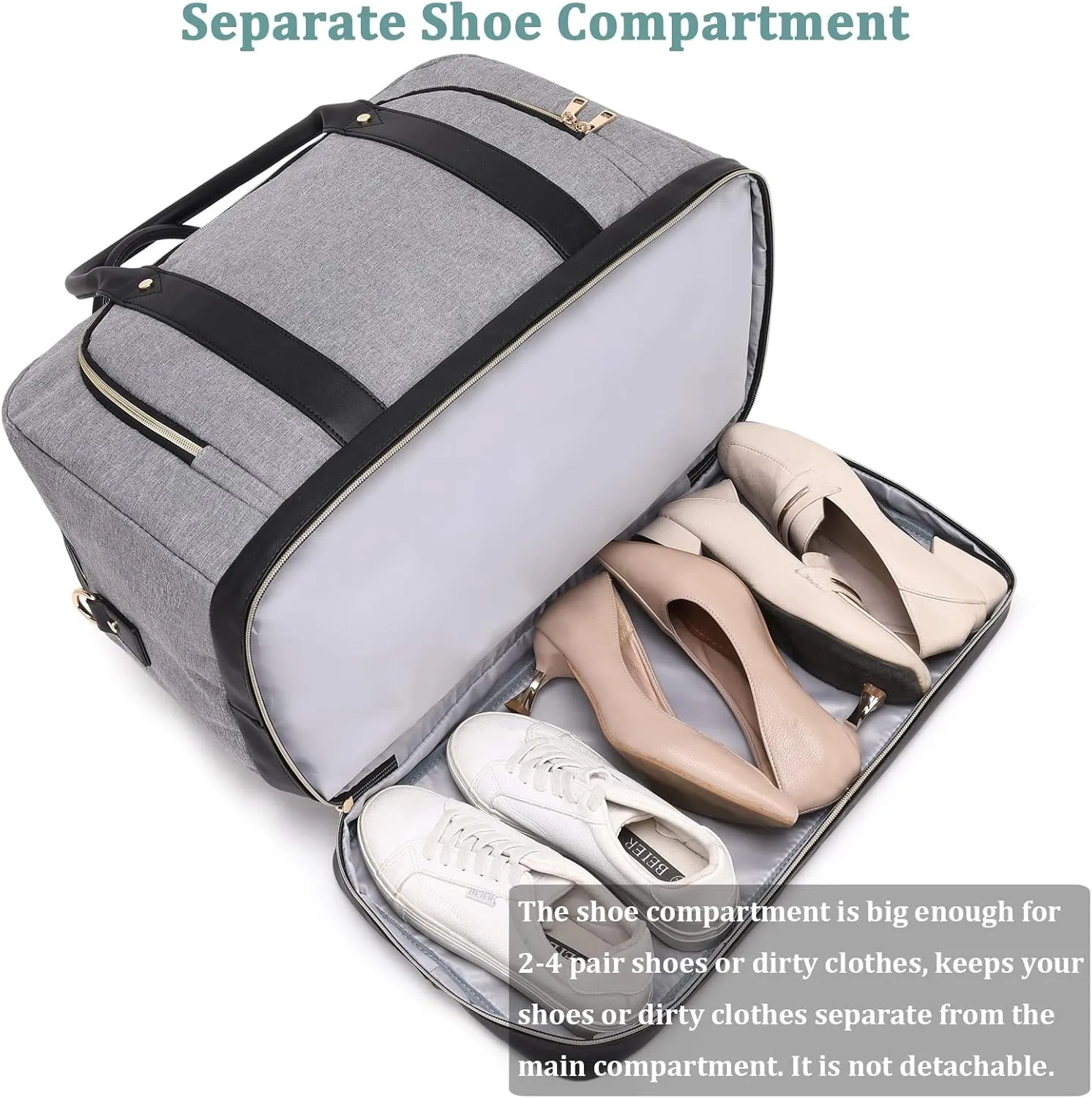 Weekend Overnight Bag for Women Ladies Travel bag Leather Mens Duffle Tote Bag Carry On Luggage, 01 Oxford Grey, Carry on Travel Bag