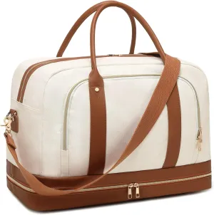 Weekend Overnight Bag for Women Ladies Travel bag Leather Mens Duffle Tote Bag Carry On Luggage, 02 Canvas Beige, Carry on Travel Bag