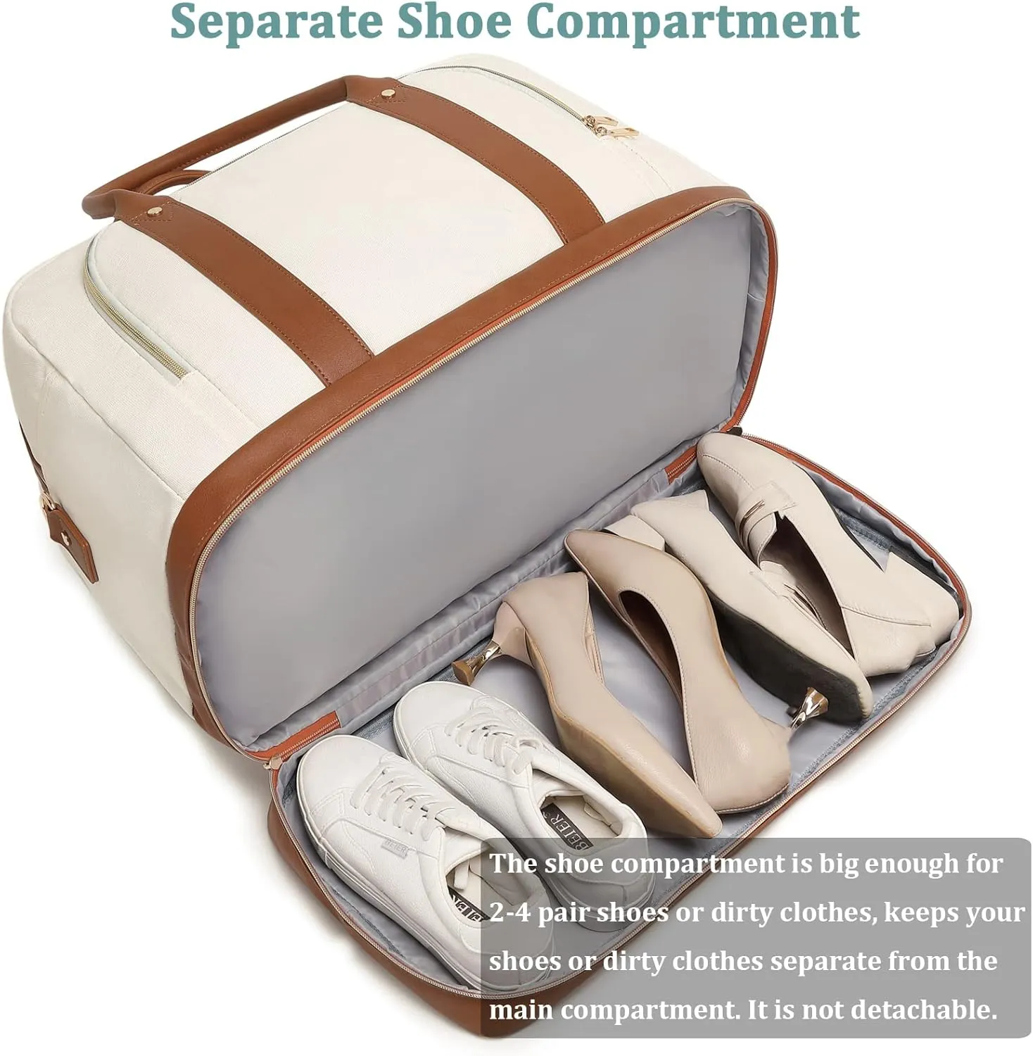 Weekend Overnight Bag for Women Ladies Travel bag Leather Mens Duffle Tote Bag Carry On Luggage, 02 Canvas Beige, Carry on Travel Bag