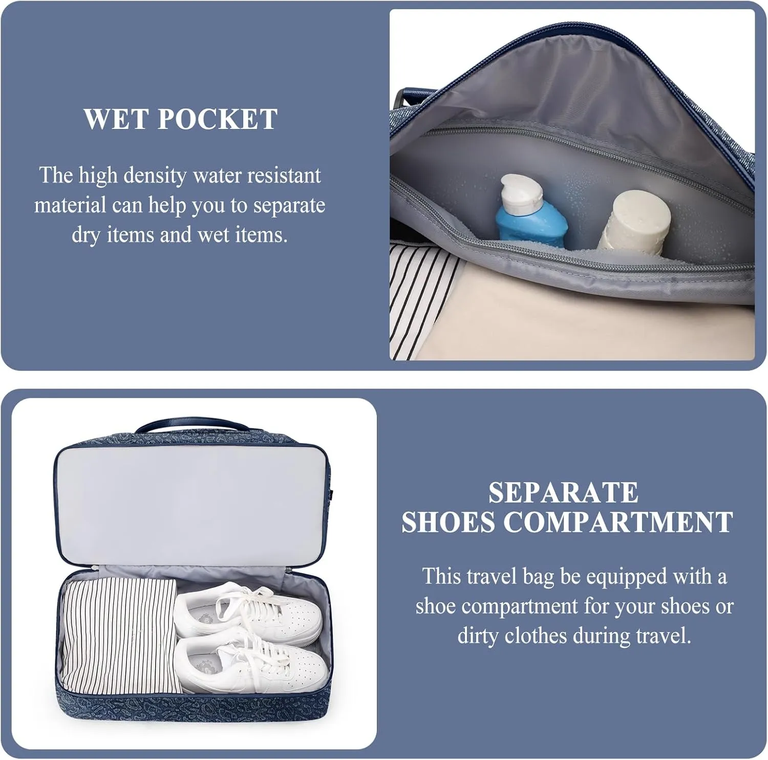 Weekender Bags for Women,Personal Item Travel Bag with Shoes Compartment&Laptop Pocket,Overnight Travel Duffel Bag with Wet Pocket,Denim-Dark Blue, Pink, Travel Weekender Bag