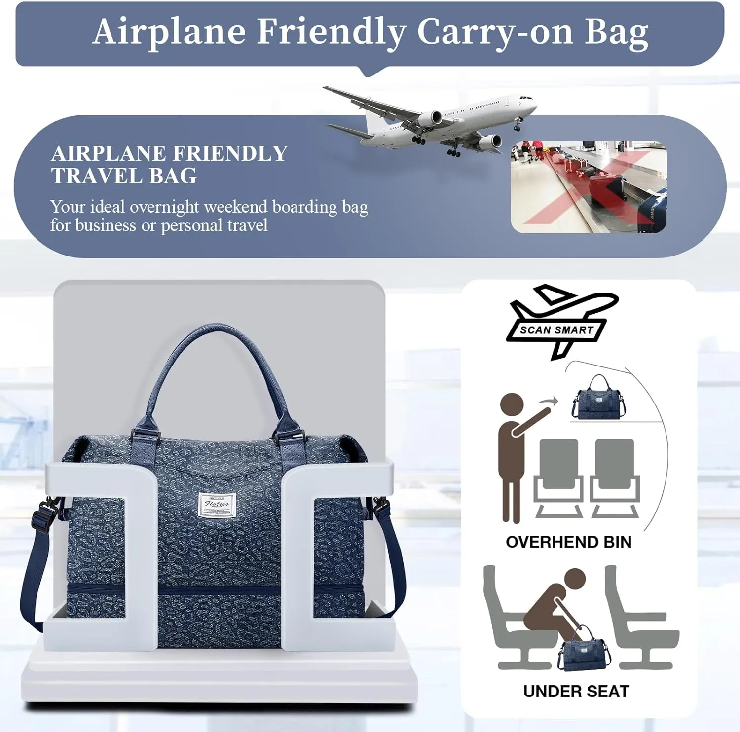 Weekender Bags for Women,Personal Item Travel Bag with Shoes Compartment&Laptop Pocket,Overnight Travel Duffel Bag with Wet Pocket,Denim-Dark Blue, Pink, Travel Weekender Bag