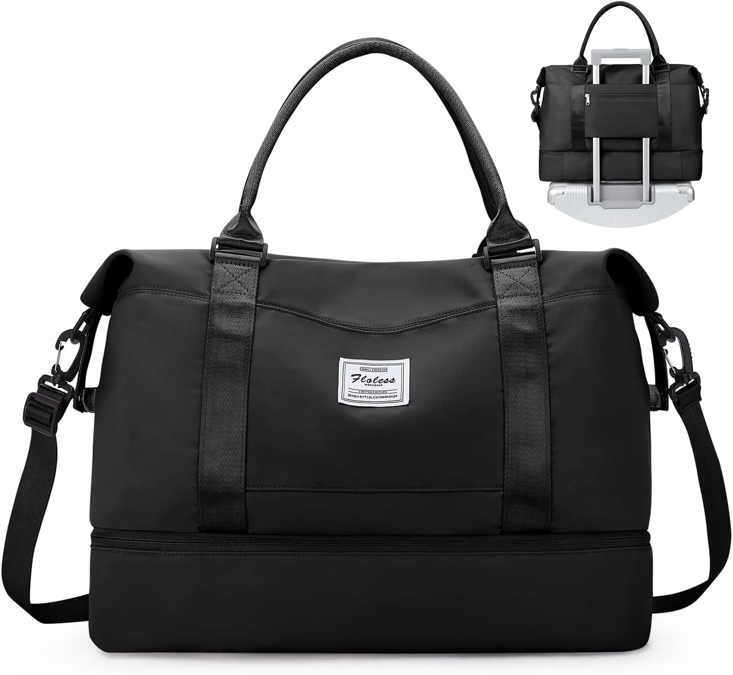 Weekender Bags for Women,Personal Item Travel Bag with Shoes Compartment&Laptop Pocket,Overnight Travel Duffel Bag with Wet Pocket,Gym Bag, Black, Travel Weekender Bag