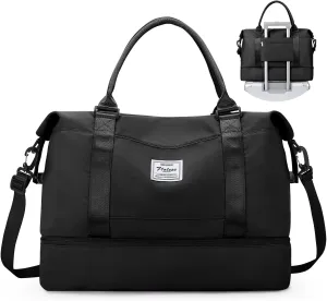Weekender Bags for Women,Personal Item Travel Bag with Shoes Compartment&Laptop Pocket,Overnight Travel Duffel Bag with Wet Pocket,Gym Bag, Black, Travel Weekender Bag