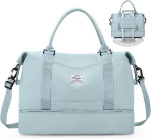 Weekender Bags for Women,Personal Item Travel Bag with Shoes Compartment&Laptop Pocket,Overnight Travel Duffel Bag with Wet Pocket,Gym Bag, Light Blue, Travel Weekender Bag