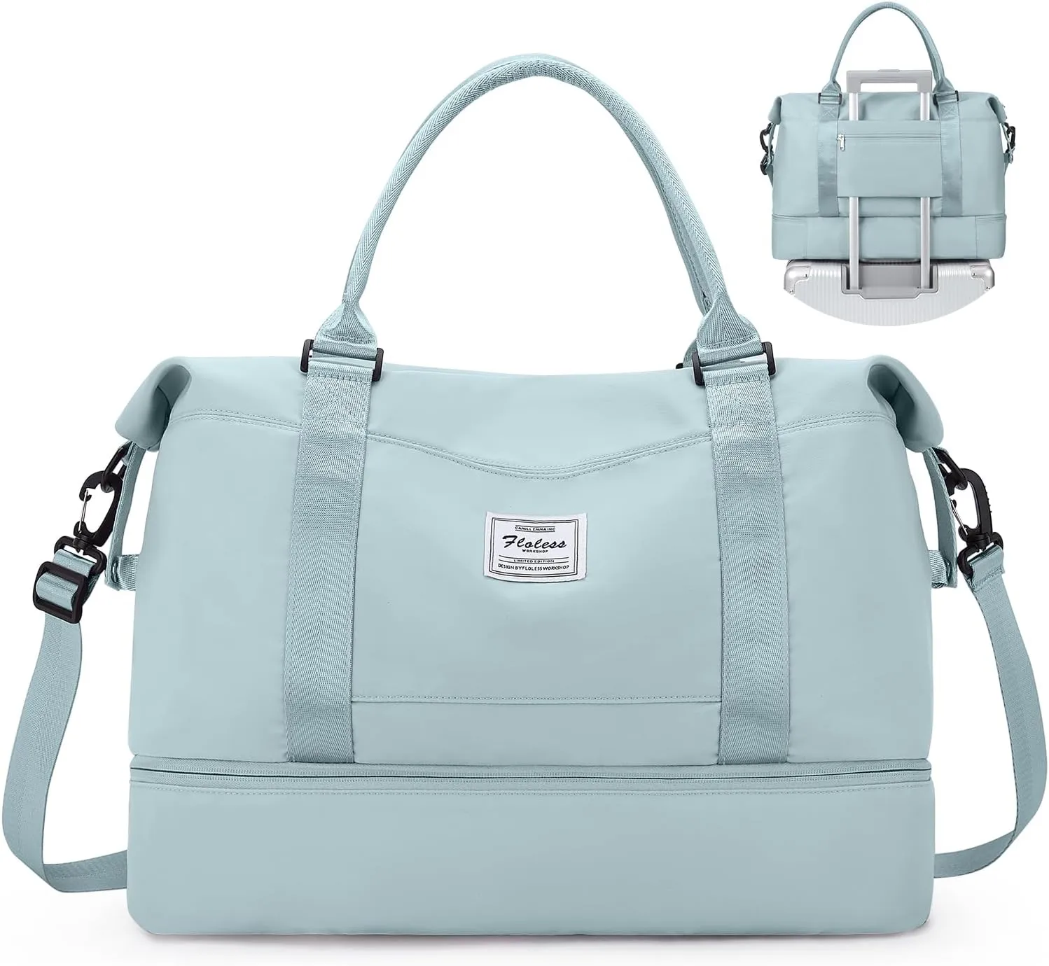Weekender Bags for Women,Personal Item Travel Bag with Shoes Compartment&Laptop Pocket,Overnight Travel Duffel Bag with Wet Pocket,Gym Bag, Light Blue, Travel Weekender Bag