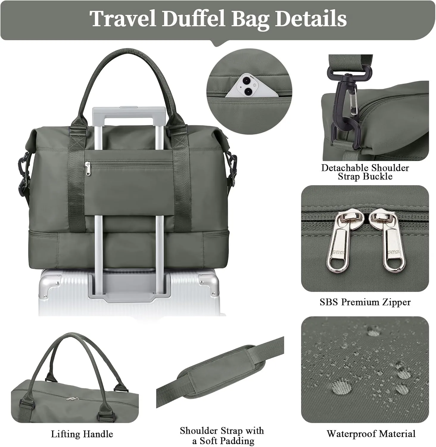 Weekender Bags for Women,Personal Item Travel Bag with Shoes Compartment,Overnight Travel Duffel Bag with Toiletry Bag, Olive Green, Large, Set(travel Bag toiletry Bag)