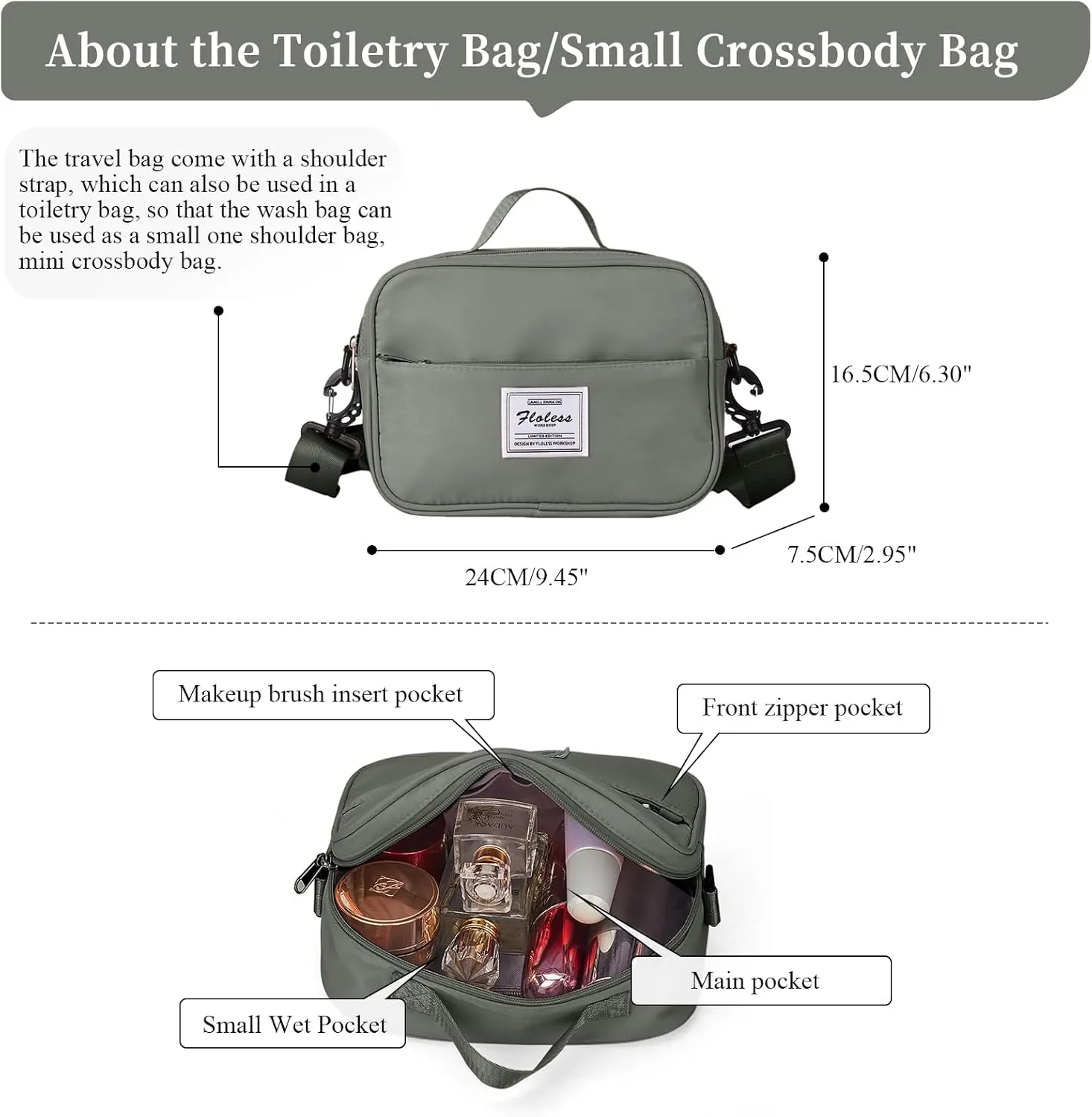 Weekender Bags for Women,Personal Item Travel Bag with Shoes Compartment,Overnight Travel Duffel Bag with Toiletry Bag, Olive Green, Large, Set(travel Bag toiletry Bag)