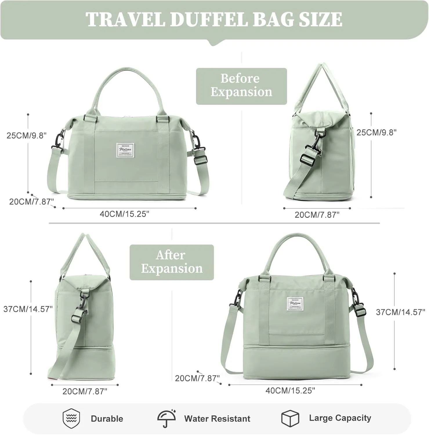 Weekender Bags for Women,Personal Item Travel Bag,Overnight Travel Duffel Bag with Expandable Shoes Compartment & Wet Pocket, B-Light Green with Toiletry Bag, Travel Bag
