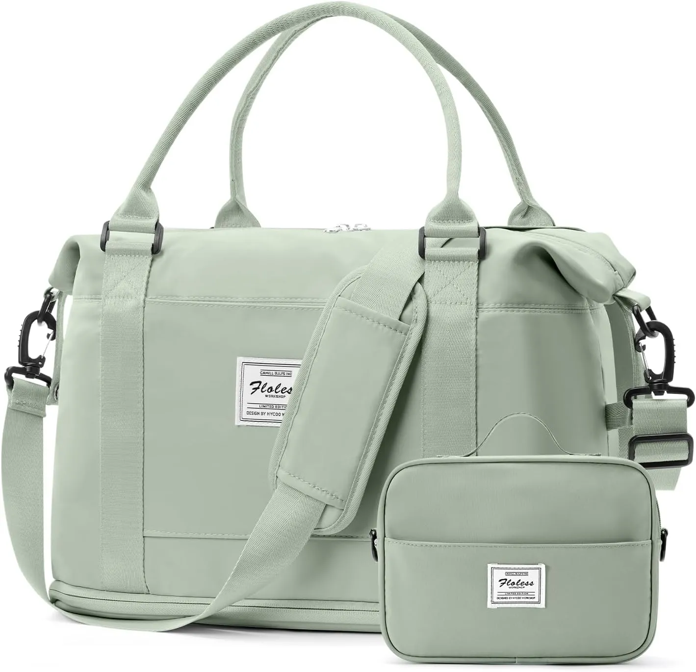 Weekender Bags for Women,Personal Item Travel Bag,Overnight Travel Duffel Bag with Expandable Shoes Compartment & Wet Pocket, B-Light Green with Toiletry Bag, Travel Bag