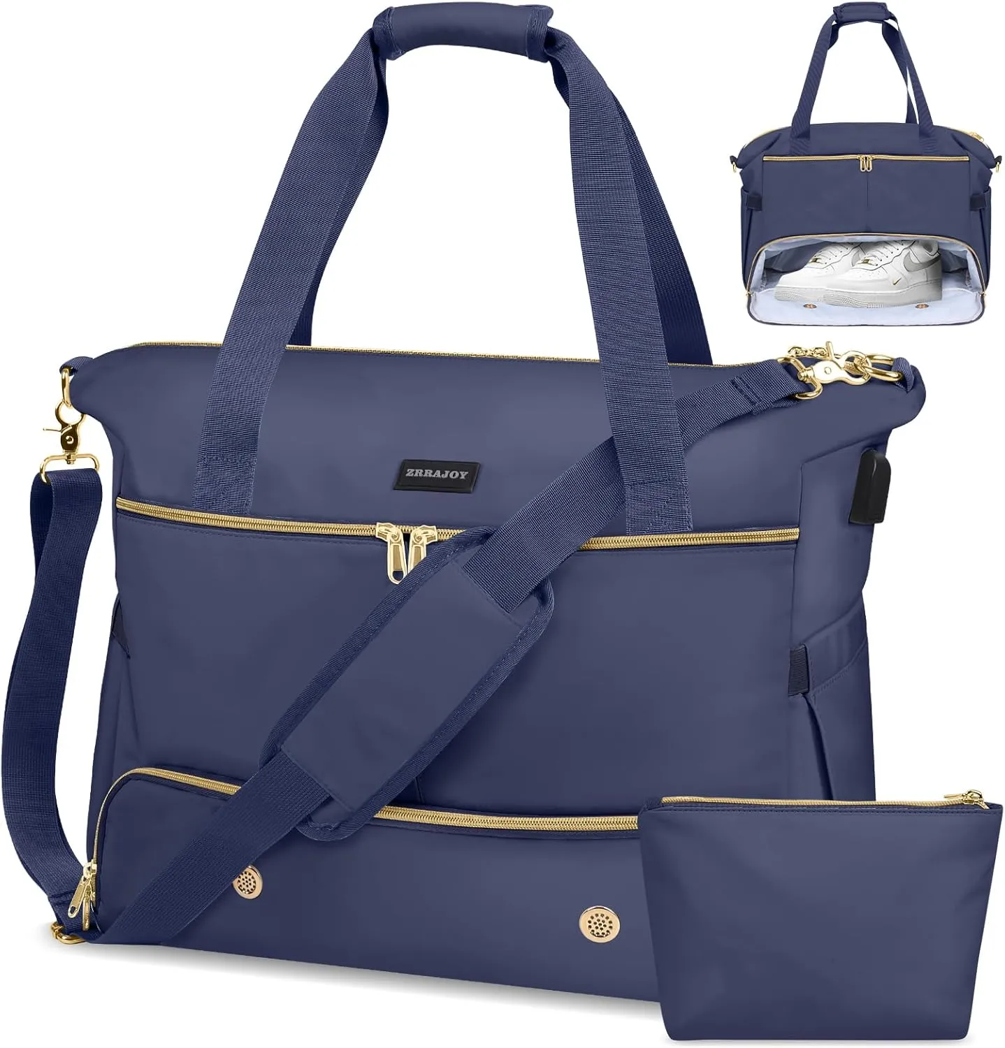 Weekender Overnight Bag for Women, Large Travel Duffle Bag with Shoe Compartment & Wet Pocket, Carry On Tote Bag Gym Duffel Bag, Dark Blue, Travel Bag