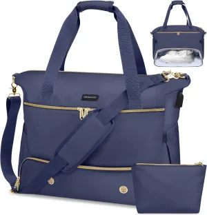 Weekender Overnight Bag for Women, Large Travel Duffle Bag with Shoe Compartment & Wet Pocket, Carry On Tote Bag Gym Duffel Bag, Dark Blue, Travel Bag