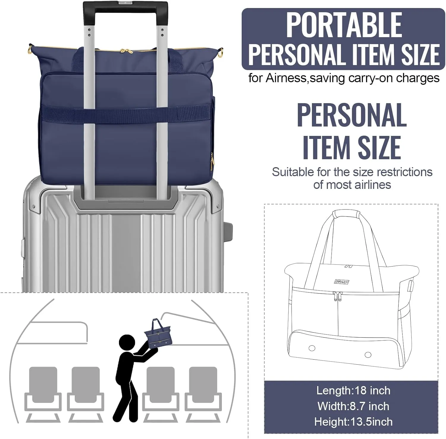 Weekender Overnight Bag for Women, Large Travel Duffle Bag with Shoe Compartment & Wet Pocket, Carry On Tote Bag Gym Duffel Bag, Dark Blue, Travel Bag