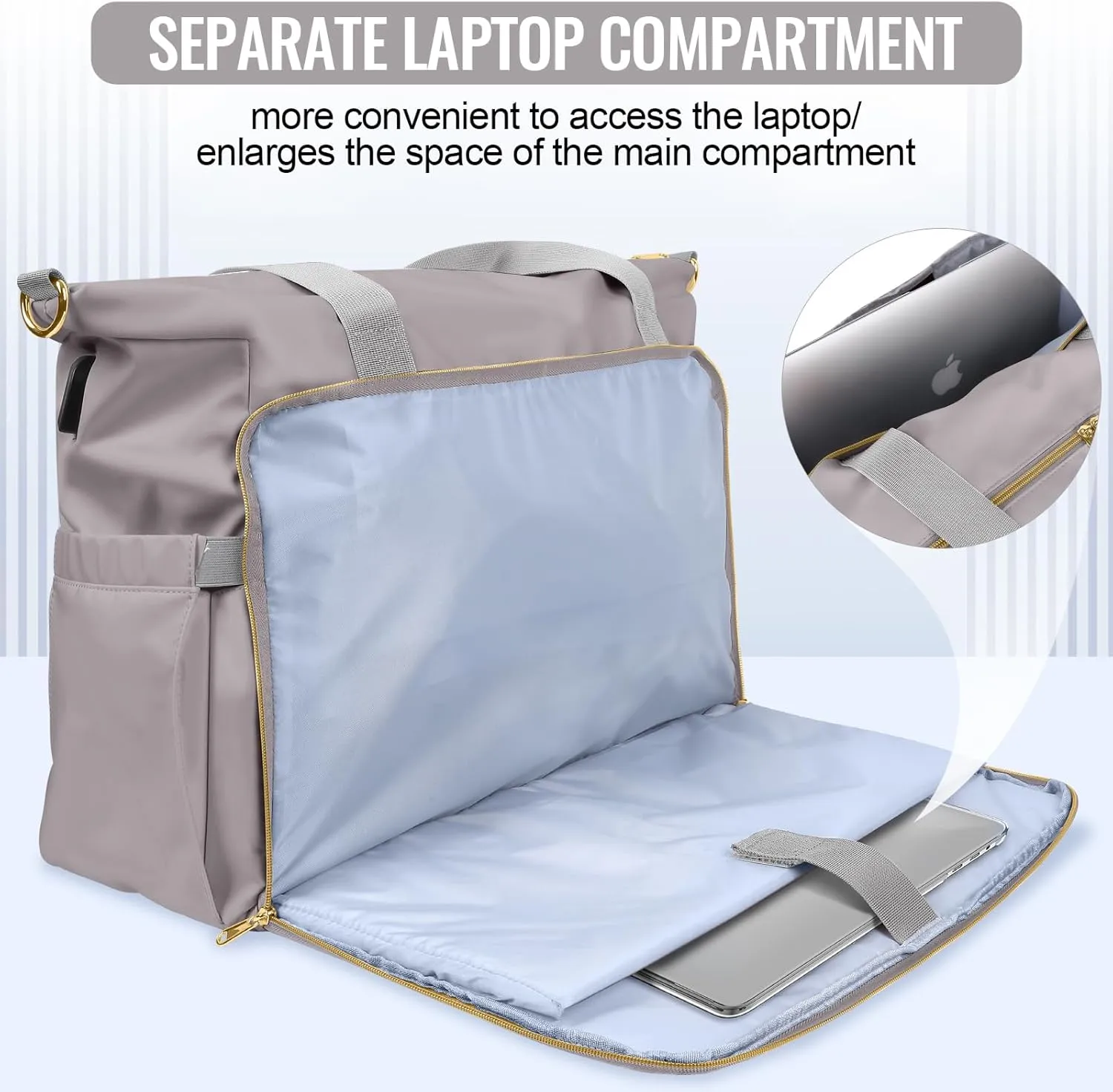 Weekender Overnight Bag for Women, Large Travel Duffle Bag with Shoe Compartment & Wet Pocket, Carry On Tote Bag Gym Duffel Bag, Grey, Travel Bag