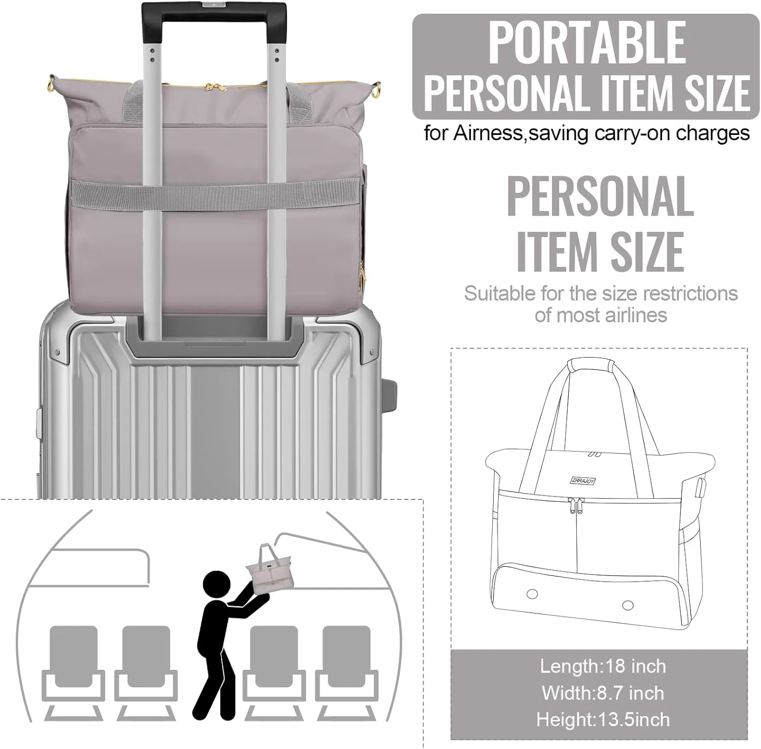 Weekender Overnight Bag for Women, Large Travel Duffle Bag with Shoe Compartment & Wet Pocket, Carry On Tote Bag Gym Duffel Bag, Grey, Travel Bag